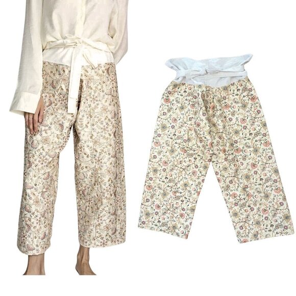 Free People MOMO NEW YORK Belinda Silk Embroidered Fisherman Wrap Pants Sz OS/L - Picture 1 of 6